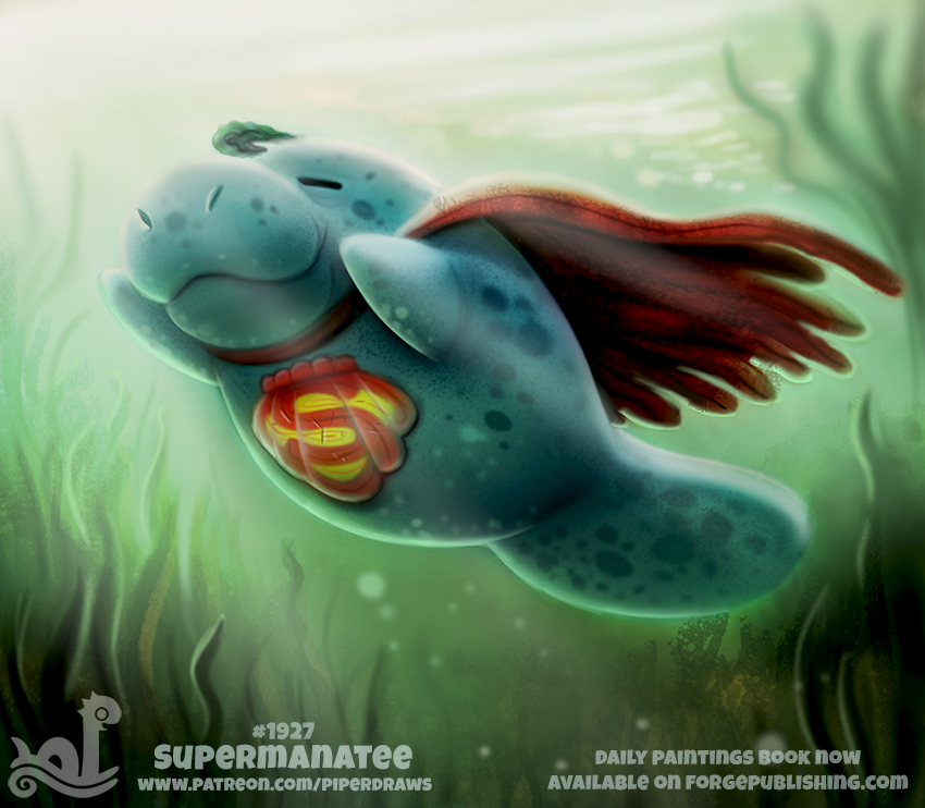 ambiguous_gender cape clothing cryptid-creations eyes_closed feral humor mammal manatee marine pun seashell seaweed solo superman underwater water