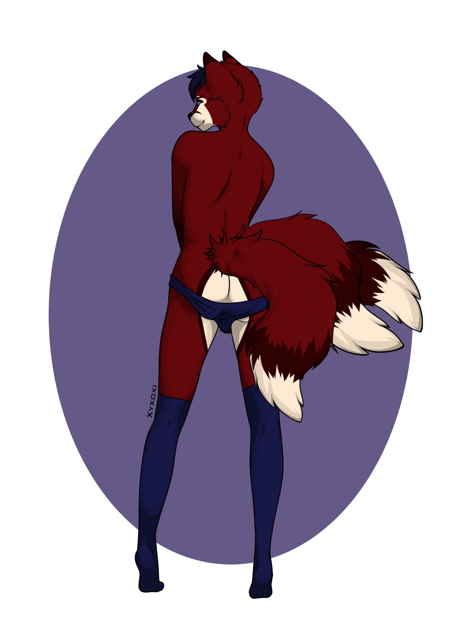 bulge butt canine clothing fox fur girly invalid_tag lingerie male mammal red_fur xyxoxi yumiki