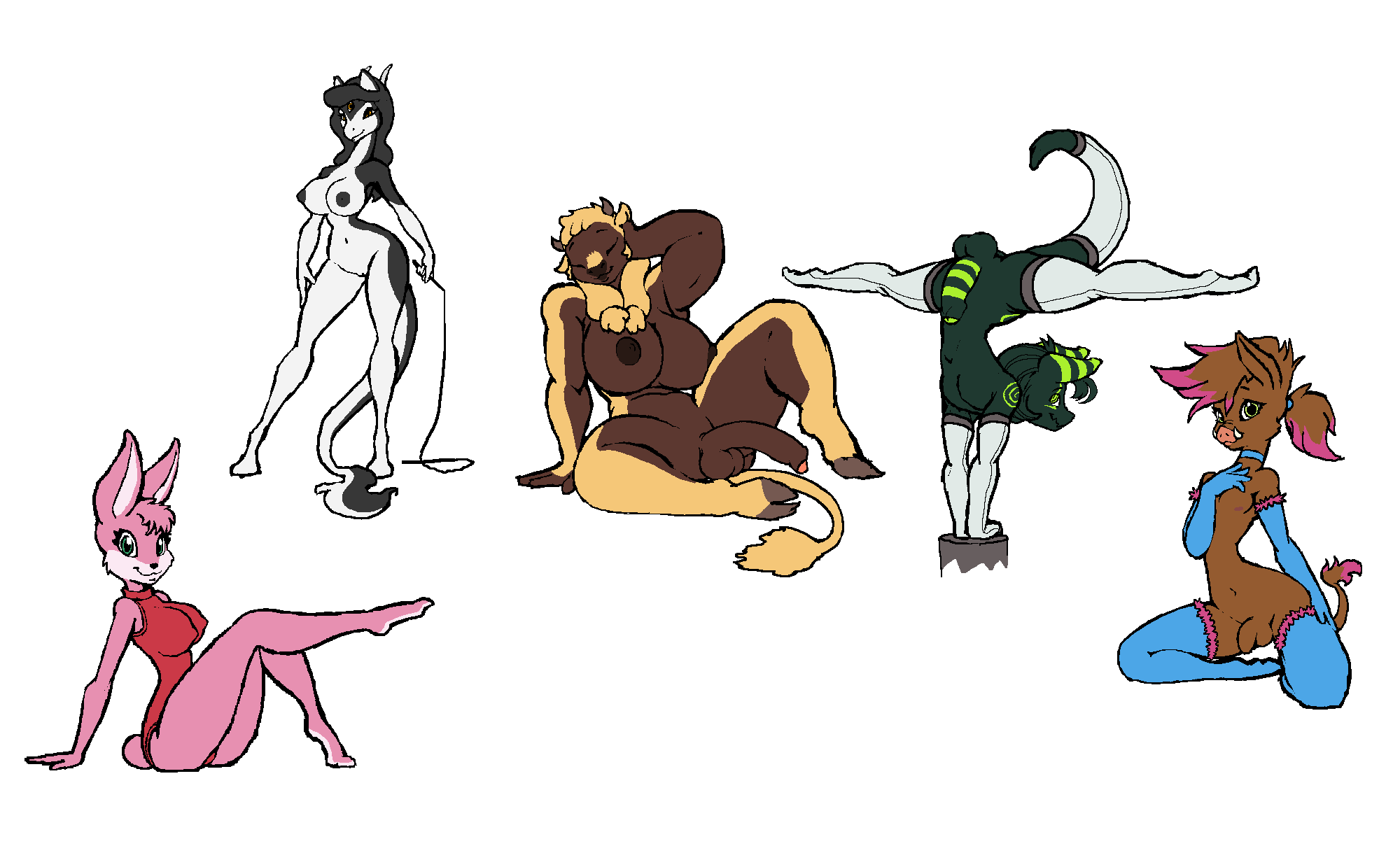 alien anthro balls bovine breasts cattle clothed clothing crossdressing dax dickgirl dragon eddy-boy female flaccid girly group half-erect handstand humanoid_penis intersex lagomorph legwear looking_at_viewer male mammal multiple_images nipples nude penis porcine rabbit smile spread_legs spreading striped_penis swimsuit thigh_highs tight_clothing uncut wide_hips