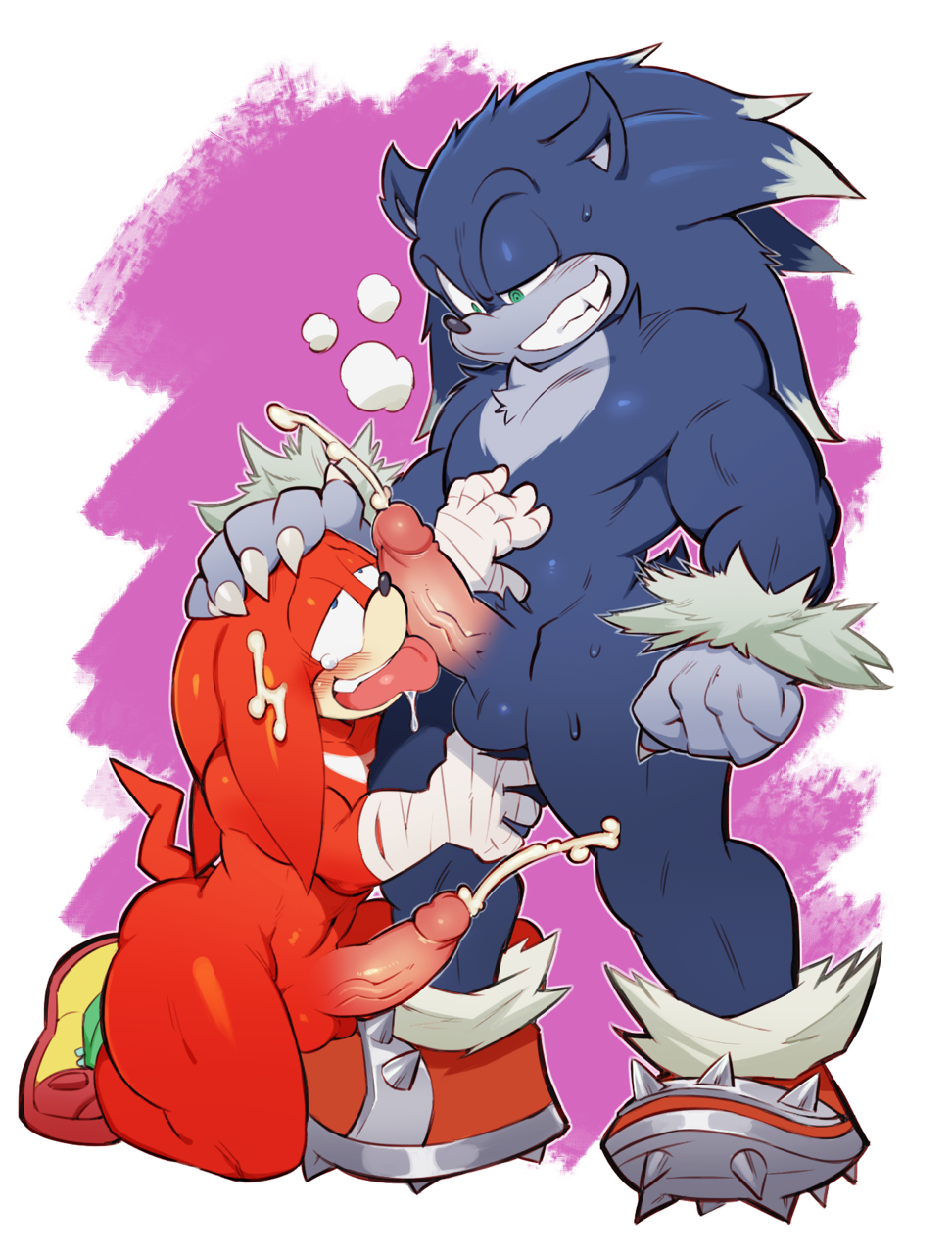 anthro balls duo echidna humanoid_penis knuckles_the_echidna licking male male/male mammal monotreme oral penis penis_lick sex sonic_(series) sonic_the_werehog tongue tongue_out werehog ziroro326