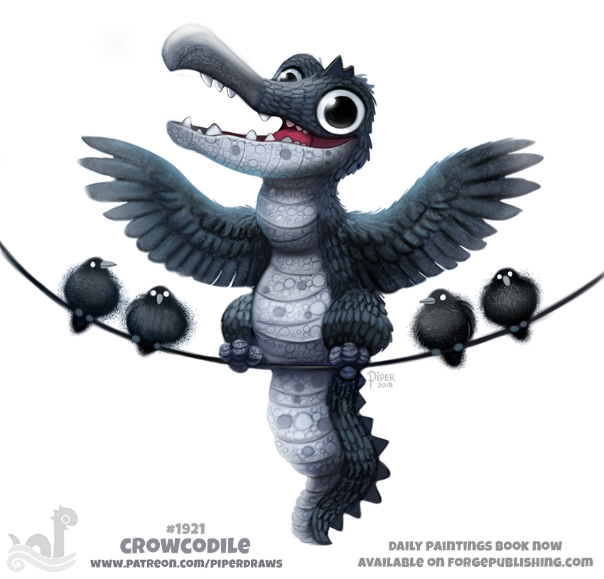 2018 avian bird black_eyes black_feathers corvid crocodile crocodilian crow cryptid-creations empty_eyes feathered_wings feathers feral group humor hybrid open_mouth pun reptile scales scalie simple_background teeth telephone_wire white_background white_eyes white_scales wings