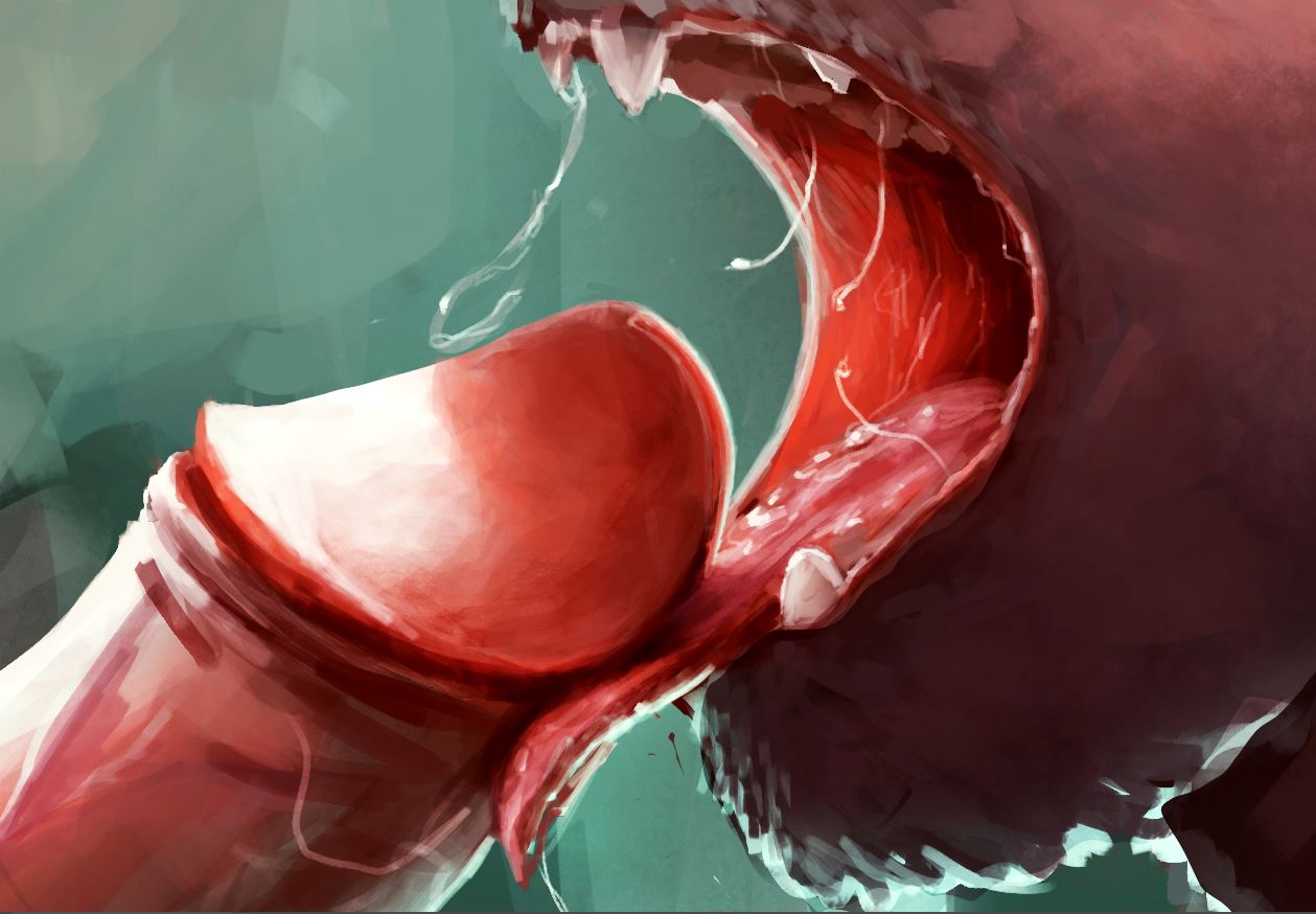 2018 canine crazyman1337 digital_media_(artwork) drooling erection fellatio fur humanoid_penis male male/male mammal open_mouth oral painted painting penis saliva sex simple_background tongue tongue_out unfinished