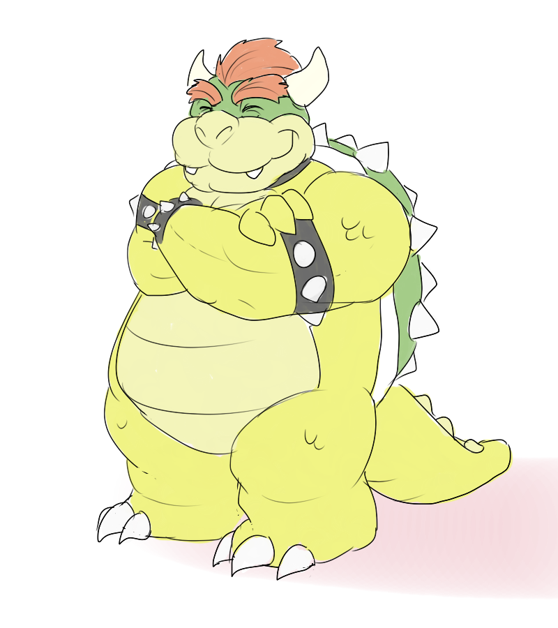 anthro bowser gator_(artist) koopa male mario_bros musclegut muscular muscular_male nintendo overweight overweight_male scalie smile solo the_bogosphere video_games