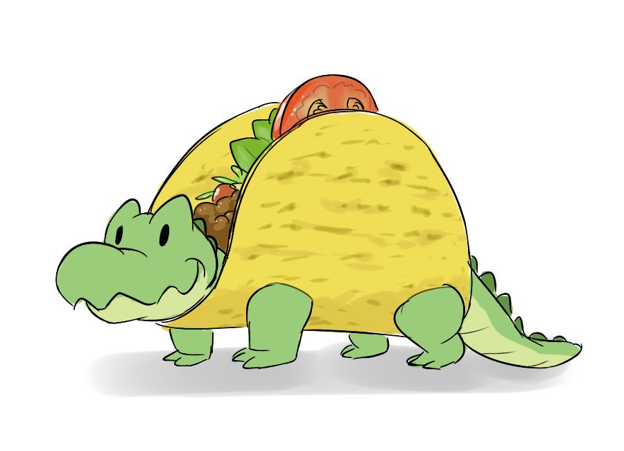 2016 alligator crocodilian cute feral food gator_(artist) oomy reptile scalie smile solo taco