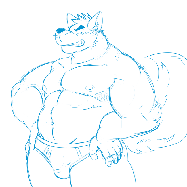 briefs bulge canine clothing male mammal muscular muscular_male navel nipples shiba-kenta solo underwear wolf