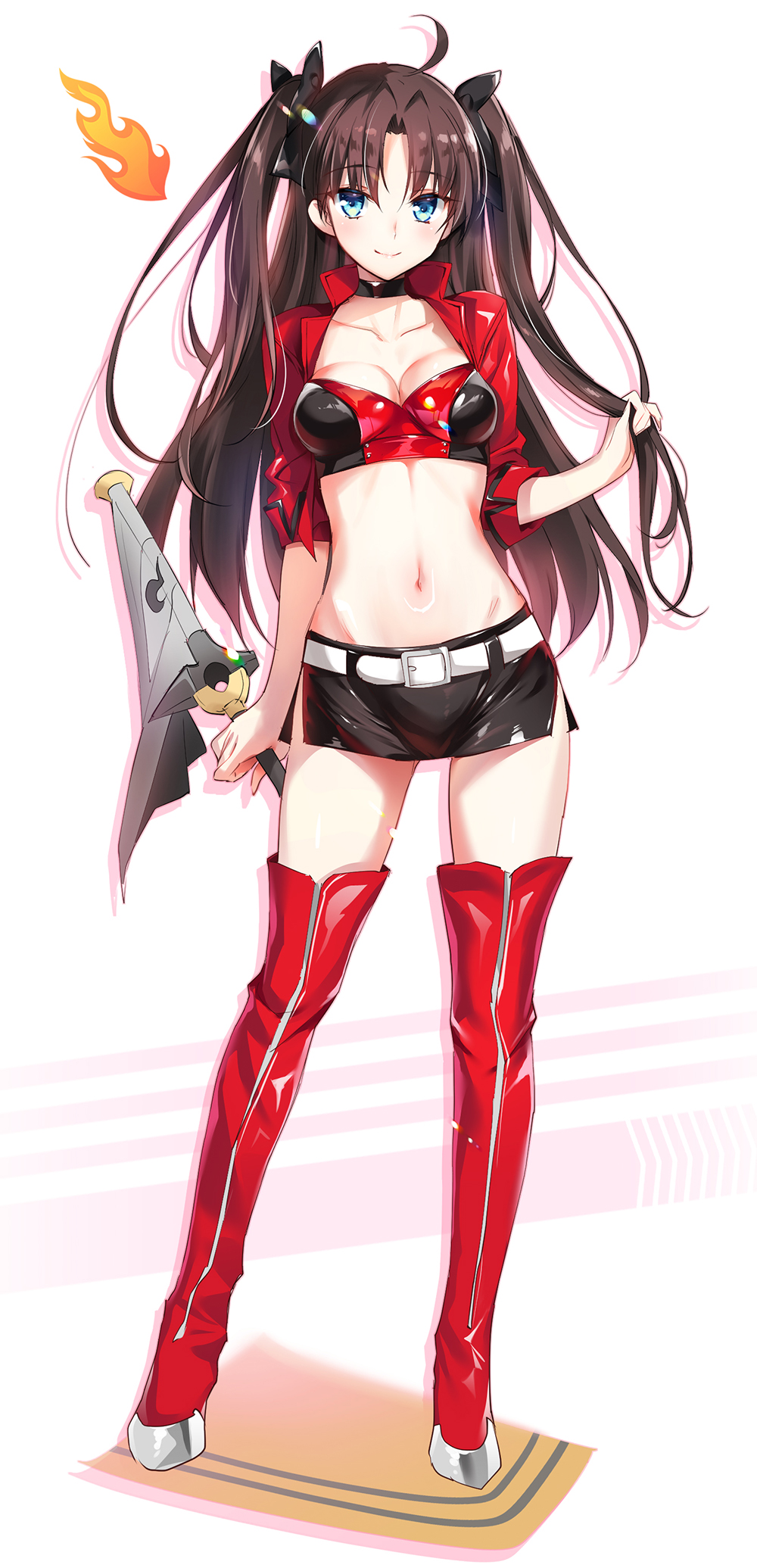 cleavage fate/stay_night open_shirt thighhighs toosaka_rin youta