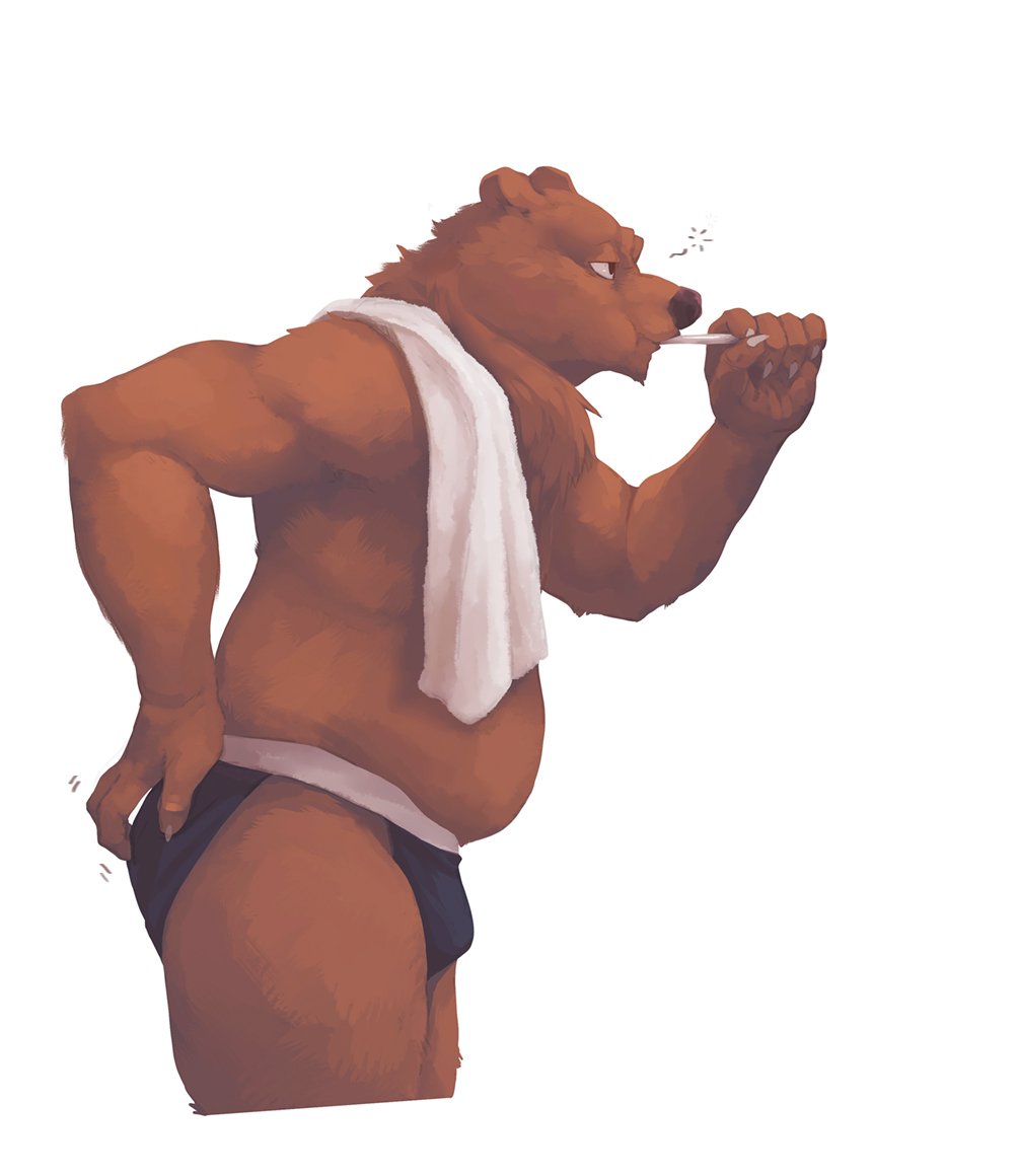 2019 anthro belly black_nose bulge butt clothing humanoid_hands lower lowergold lowerkuo male mammal overweight overweight_male simple_background solo underwear ursine white_background