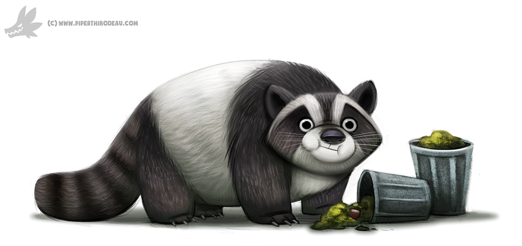 bear black_eyes black_fur cryptid-creations eating feral fur humor hybrid mammal panda procyonid pun raccoon simple_background solo trash trash_can whiskers white_background white_fur