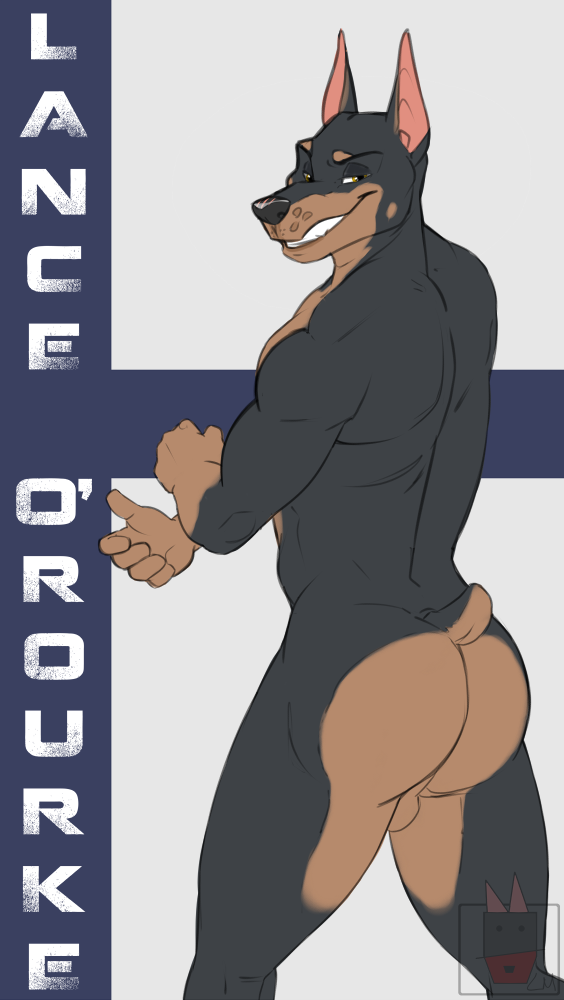 anthro balls butt canine doberman dog grin lance_(character) linkin_monroe male mammal smile solo teeth