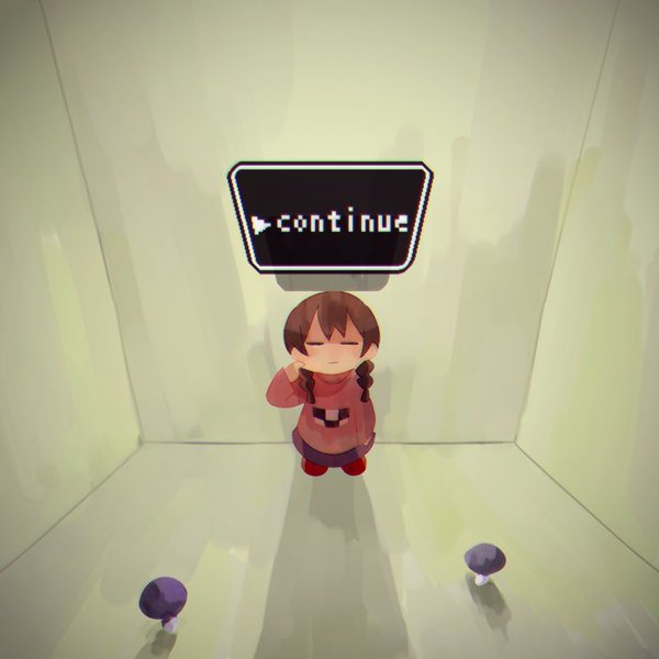 braid brown_hair chibi commentary_request continue gameplay_mechanics long_hair madotsuki pink_shirt shirt solo suyazzz_(soyoyon) sweater twin_braids twintails yume_nikki