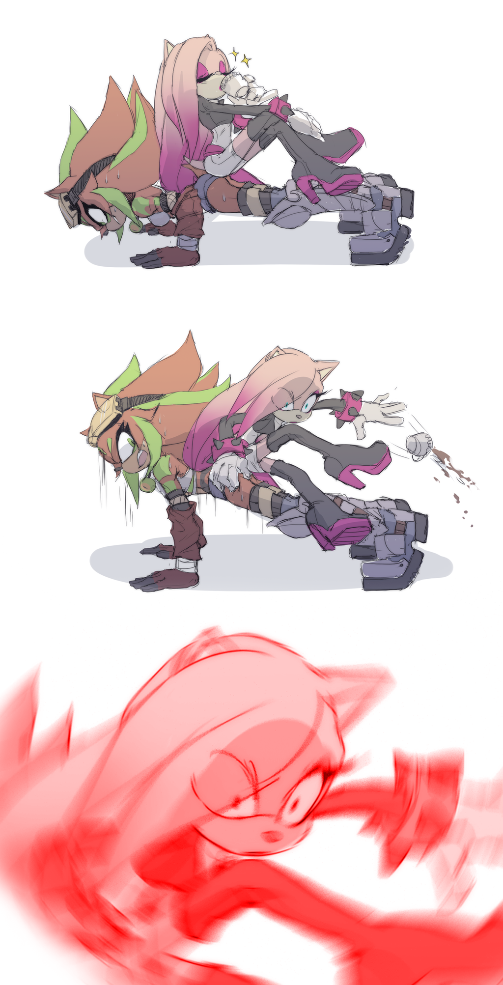 angry beverage clothed clothing coffee comic duo einnharder female furry_humor happy lady_the_hedgehog long_spikes mou.cii push_ups surprise war_the_hedgehog