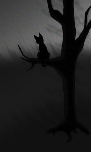 ashypurr blur_(disambiguation) cat distant feline greyscale invalid_color lonely mammal monochrome static tree