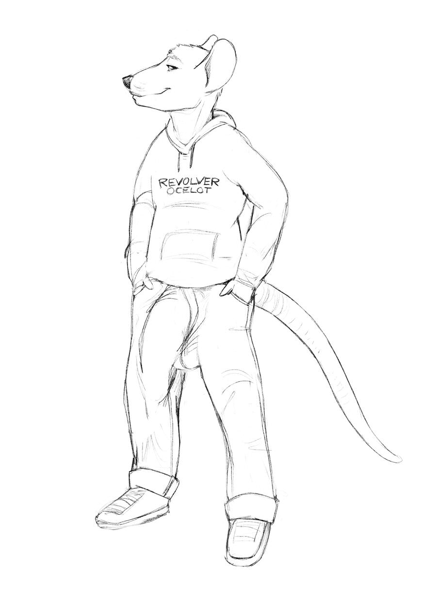 2018 anthro bulge clothed clothing fully_clothed gnash_(character) grin hoodie hyper line_art looking_at_viewer male mammal pulsar rat rodent sketch smile