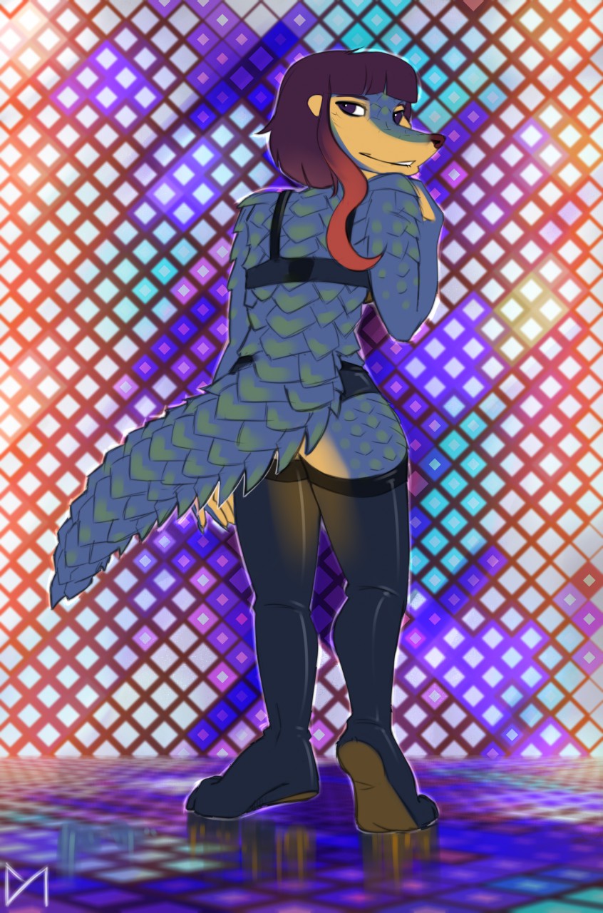 blue_scale clothing diaminerre eleanor_lyubit female from_behind_(disambiguation) green_scale mammal pangolin scales simple_background underwear