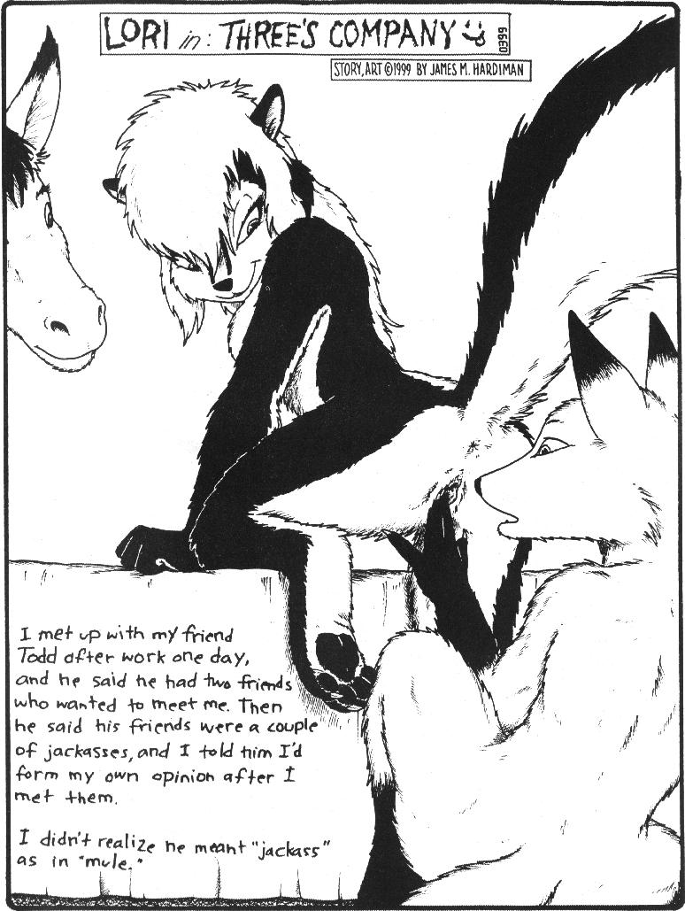 absurd_res anthro anus black_and_white breasts canine comic dialogue donkey equine female fingering fox group group_sex hi_res hindpaw james_m_hardiman lori_(jmh) male male/female mammal monochrome nude paws pussy raised_tail sex side_boob skunk text threesome todd_(jmh) traditional_media_(artwork) vaginal vaginal_fingering