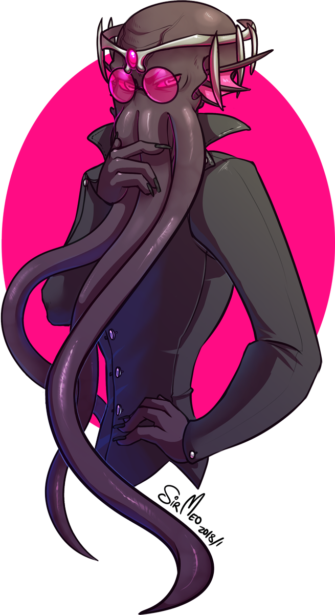 cannibalharpy cephalopod christoph_illithid classy claws clothing crown cthulu eyewear gem glasses looking_at_viewer male marine pink_eyes pink_sclera sirmeo solo squid suit tentacles
