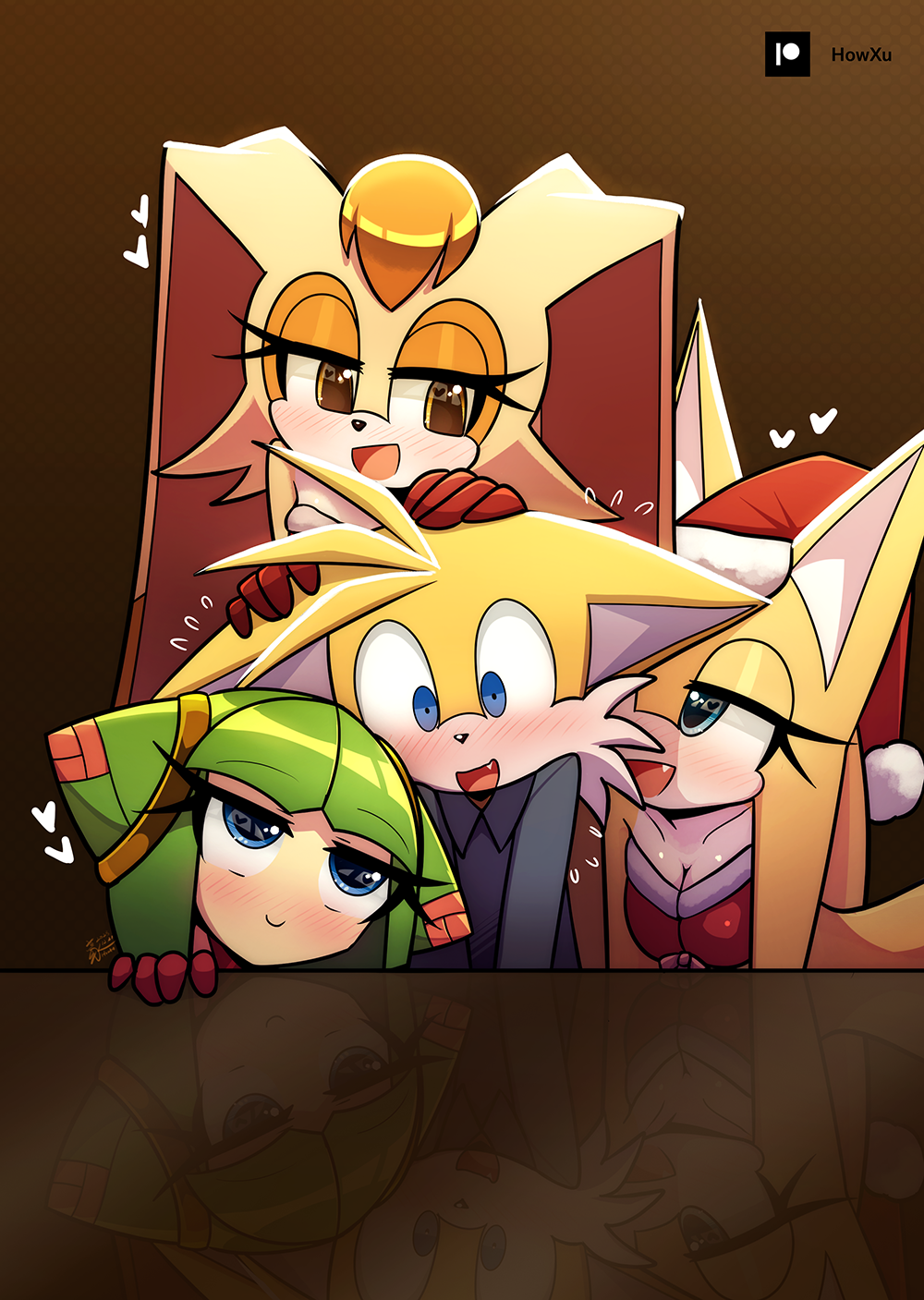 blush canid canine clothing cosmo_the_seedrian costume cream_the_rabbit elemental_creature female flora_fauna fox group hi_res howxu lagomorph leporid male male/female mammal miles_prower plant rabbit santa_costume seedrian sega sonic_boom sonic_the_hedgehog_(series) sonic_x zooey_the_fox