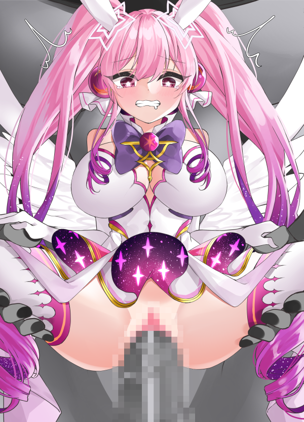 1boy 1girl aisha_landar angel_wings black_nails bow breasts bright_pupils brooch censored clenched_teeth colored_skin dress elbow_gloves elsword full_nelson glaring gloves gradient_hair grey_skin hetero jewelry large_breasts large_insertion large_penis long_hair looking_at_viewer magical_girl metamorphy_(elsword) mosaic_censoring multicolored_hair penis pink_eyes pink_hair purple_bow purple_hair pussy raised_eyebrows rape reverse_suspended_congress sex short_dress size_difference spread_legs star-shaped_pupils star_(symbol) sula_(s_ra760) symbol-shaped_pupils teeth thighhighs trembling vaginal very_long_hair white_dress white_gloves white_thighhighs white_wings wide_spread_legs wings