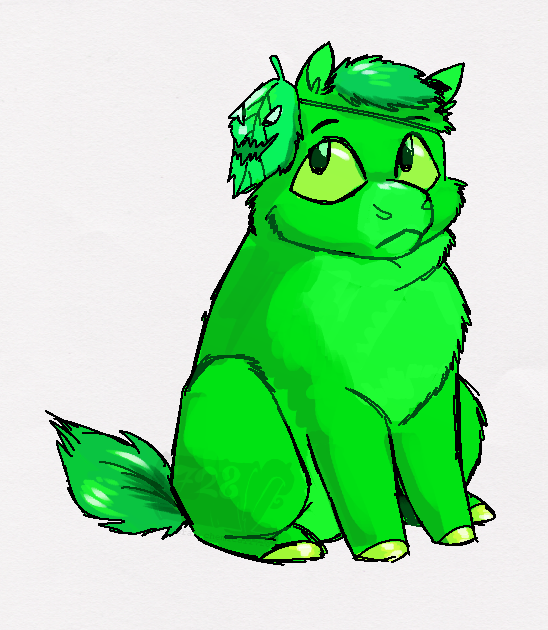 2024 aliasing ambiguous_gender digital_drawing_(artwork) digital_media_(artwork) eyebrows federalchemical1728 feral fluffy_pony fluffy_pony_(species) full-length_portrait fur green_body green_eyes green_fur green_hooves green_mane green_tail hooves leaf mammal mane mask_on_head overweight overweight_feral portrait shaded simple_background sitting snout solo tail unguligrade watermark white_background