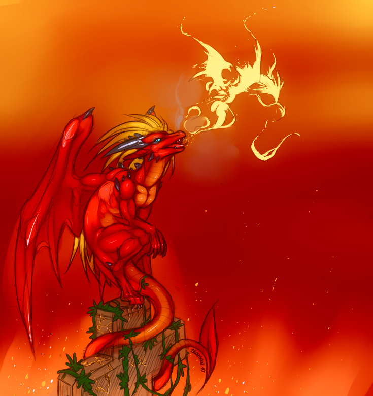 breath_powers claws dragon elemental_manipulation feral fire fire_breathing fire_manipulation male membrane_(anatomy) membranous_wings red_body scalie solo starsoul western_dragon wings