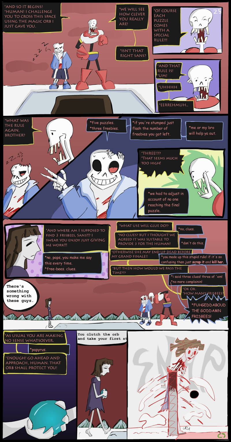 aliza_(horrortale) alternate_universe barefoot bear_trap blood bodily_fluids boss_monster_(undertale) brown_hair clothing comic decapitation dialogue english_text feet female gore hair hi_res horrortale human humanoid male mammal not_furry open_mouth papyrus_(horrortale) papyrus_(undertale) sans_(horrortale) sans_(undertale) sour-apple-studios speech_bubble text trap_(contrivance) undertale undertale_(series) white_body