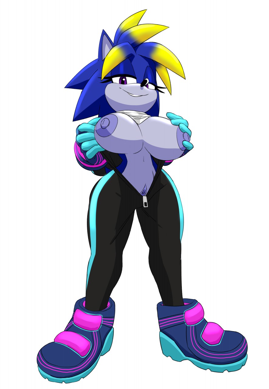 areola big_breasts bodysuit breasts clothing fan_character footwear gloves hair hedgehog invalid_tag looking_at_viewer mammal multicolored_hair navel nipples pussy rav scarf shoes skinsuit smile sonic_(series) sonic_forces swissy swissy_the_hedgehog thick_thighs tight_clothing two_tone_hair video_games