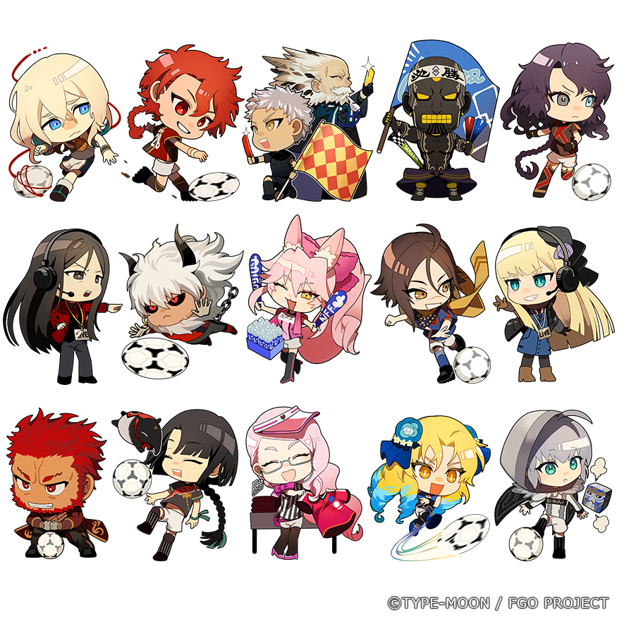 6+boys 6+girls add_(fate) ahoge alexander_(fate) animal_ears asterios_(fate) astraea_(fate) bald ball black_eyes black_footwear black_hair black_pants black_shirt black_socks blonde_hair blue_eyes blue_hair blue_shirt braid brown_footwear brown_gloves brown_hair chain closed_eyes closed_mouth coat darius_iii_(fate) fate/grand_order fate_(series) flag flag_print glasses gloves gold_teeth gray_(fate) grey_hair hat headset hephaestion_(fate) heterochromia hood hoodie iskandar_(fate) kicking koyanskaya_(assassin)_(first_ascension)_(fate) koyanskaya_(fate) koyanskaya_(foreigner)_(first_ascension)_(fate) luviagelita_edelfelt multicolored_hair multiple_boys multiple_girls open_mouth ororooops pants pink_hair pink_hat pink_shirt ptolemy_(fate) rabbit_ears red_coat red_eyes red_hair red_shirt reines_el-melloi_archisorte scarf shirt sima_yi soccer_ball soccer_uniform socks sportswear striped_clothes sugitani_zenjubou_(fate) tai_gong_wang_(fate) tamamo_(fate) theseus_(fate) thighhighs waver_velvet white_hair yellow_eyes