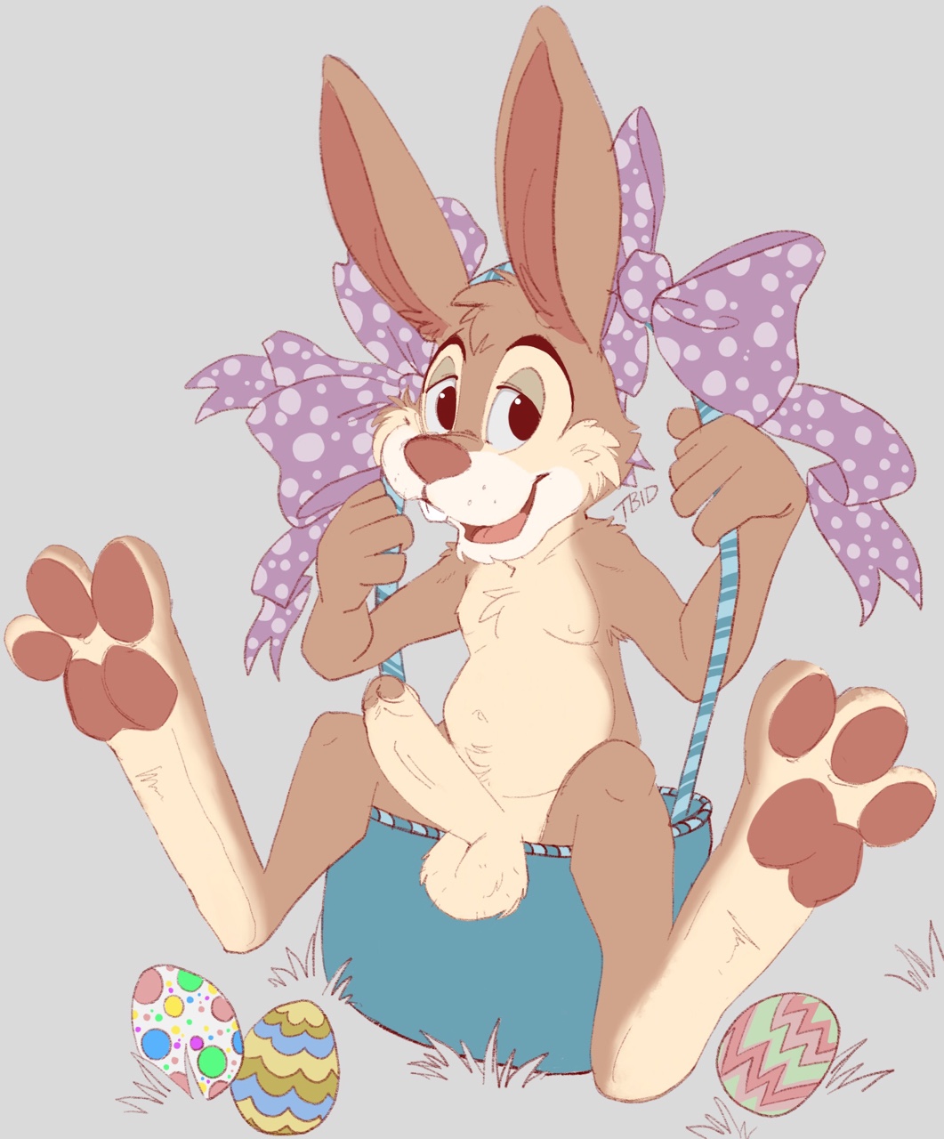 anthro balls br'er_rabbit celestial easter easter_egg erection feet fur holidays lagomorph looking_at_viewer male mammal navel pawpads penis rabbit sitting smile solo song_of_the_south spreading