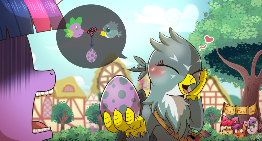 &lt;3 2018 ? apple_bloom_(mlp) april_fools avian banner beak blush building chest_tuft cloud cute cutie_mark_crusaders_(mlp) dialogue dragon earth_pony easter easter_egg egg english_text equine eyelashes eyes_closed feathered_wings feathers female friendship_is_magic fur gabby_(mlp) green_eyes grey_feathers group gryphon hair hair_bow hair_ribbon happy holding_object holidays hooves horn horse house male male/female mammal multicolored_hair my_little_pony open_mouth open_smile outside paint paintbrush pegasus plant pony prank purple_hair red_hair ribbons satchel scootaloo_(mlp) shocked shrub sky smile solo_focus speech_bubble spike_(mlp) sweetie_belle_(mlp) talons teeth text tongue town tree tuft twilight_sparkle_(mlp) two_tone_hair unicorn vavacung winged_unicorn wings