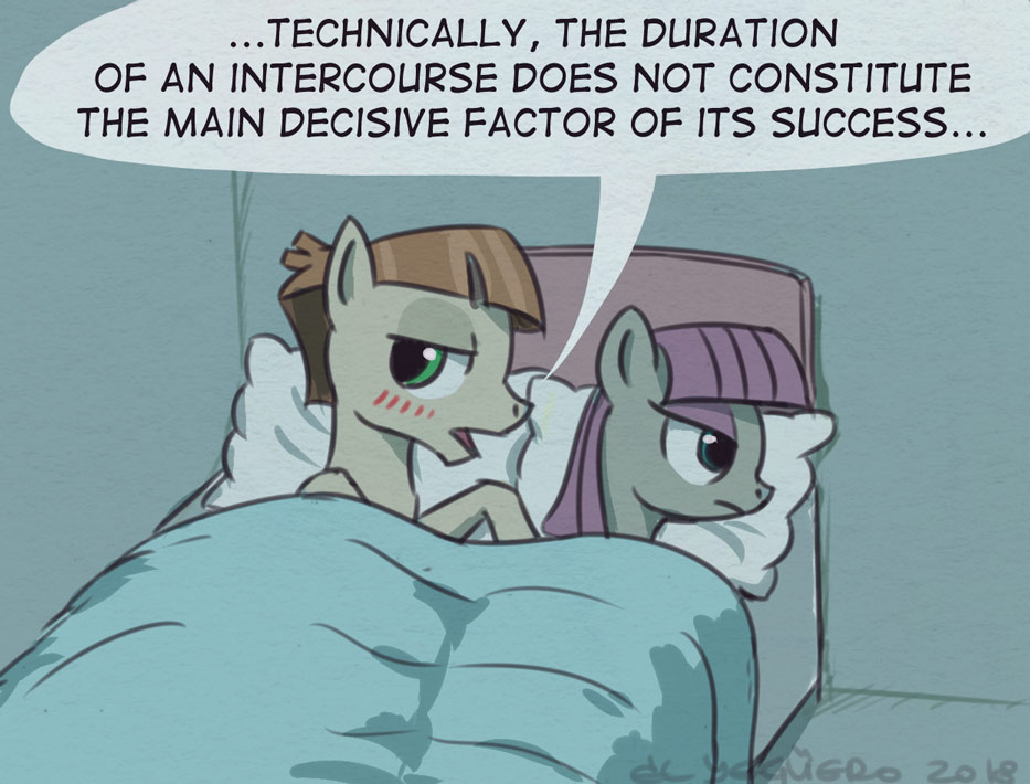 2018 bed blush duo earth_pony el-yeguero english_text equine female feral friendship_is_magic hair horse male mammal maud_pie_(mlp) mudbriar_(mlp) my_little_pony on_bed pillow pony text under_covers