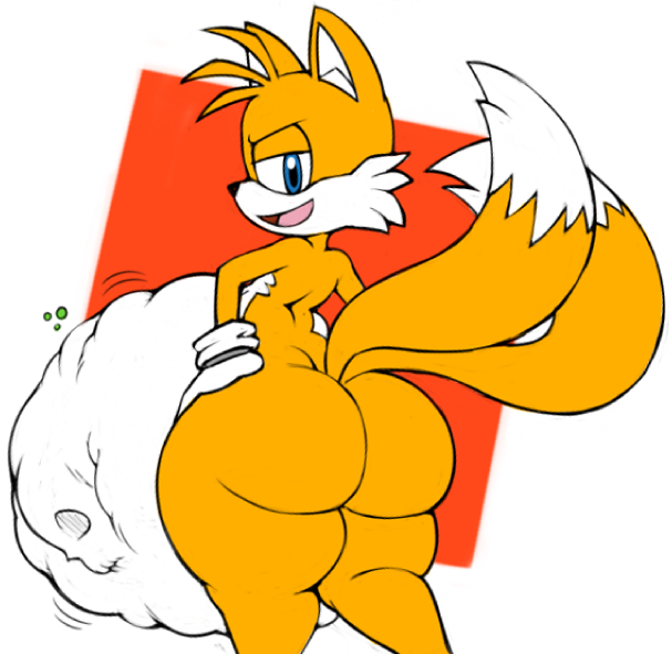2_tails anthro belly big_belly big_butt blue_eyes bulge butt canine digestion fox huge_butt imprint looking_at_viewer male male_pred mammal miles_prower multi_tail overweight post_vore simple_background sonic_(series) spaghettiz video_games vore wide_hips