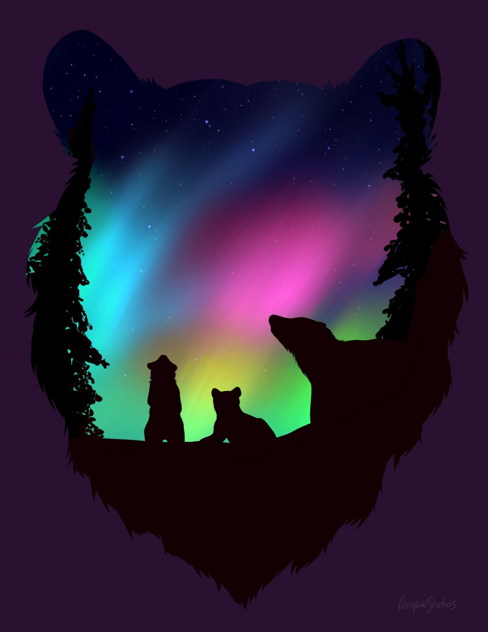 2018 ambiguous_gender aurora_borealis bear cub feral mammal night quadruped signature standing star tree yoko_darkpaw young