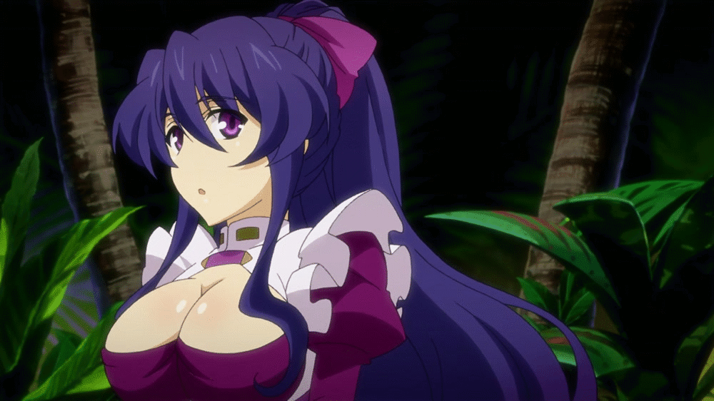 10s 1girl animated animated_gif blue_hair bounce bouncing_breasts breasts cleavage female large_breasts long_hair maid primrose_shelley purple_eyes seikoku_no_dragonar solo
