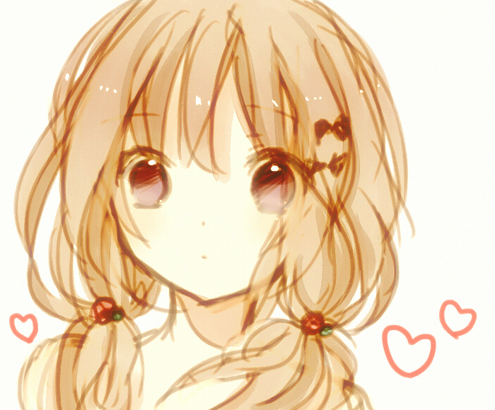 bangs brown closed_mouth commentary_request eyebrows_visible_through_hair hair_ornament hairclip heart long_hair looking_at_viewer low_twintails original portrait sketch solo syutyou twintails