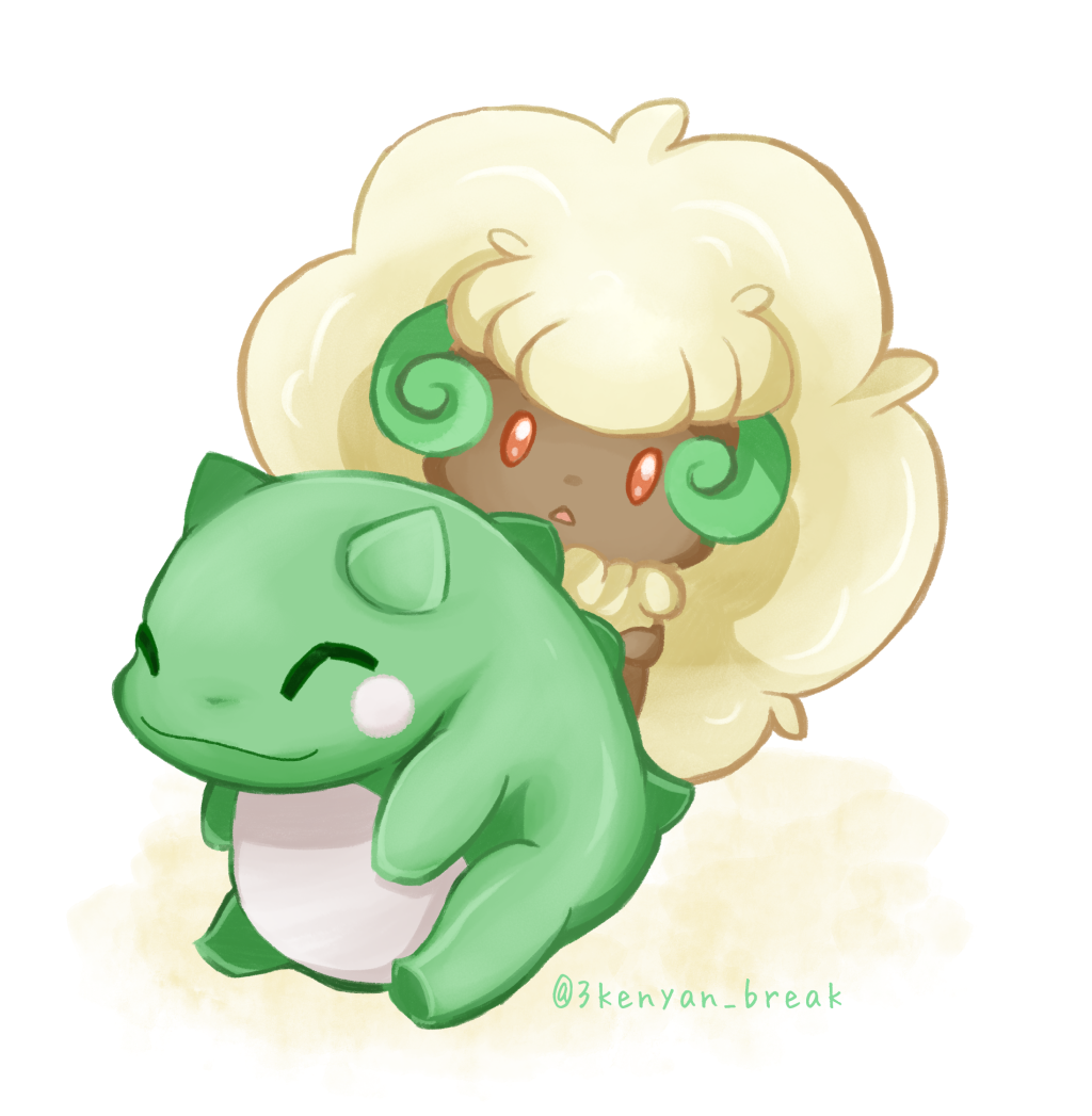 bad_id bad_pixiv_id blush_stickers closed_eyes creature gen_5_pokemon looking_at_viewer nananiwaniwa no_humans orange_eyes pokemon pokemon_(creature) signature simple_background sitting substitute whimsicott white_background