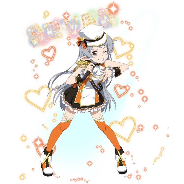 ;d black_skirt brown_eyes character_name floating_hair frilled_skirt frills full_body grin hair_ribbon hat heat holding holding_microphone idol leaning_forward long_hair looking_at_viewer microphone miniskirt official_art one_eye_closed open_mouth orange_legwear orange_ribbon pointy_ears ribbon seven_(sao) shoes silver_hair simple_background skirt sleeveless smile solo sword_art_online sword_art_online:_code_register thighhighs very_long_hair white_background white_hat wrist_cuffs