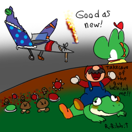 airwing blush boots brown_shoes clothing dialogue disaster english_text footwear goomba gradient_background group impersonation koopa mario mario_bros nintendo nishi nude red_shoes saddle scalie shell simple_background slippy_toad star_fox text trading_places video_games wearing_someone_else's_clothes yoshi
