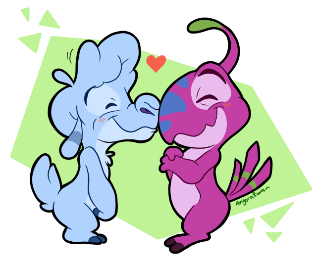 &lt;3 2018 2_toes alien alpha_channel angoraram antennae blue_fur blush chest_tuft digital_drawing_(artwork) digital_media_(artwork) dipstick_antennae disney drowsy_(lilo_and_stitch) duo experiment_(species) eyes_closed fur green_background kissing lax_(lilo_and_stitch) lilo_and_stitch purple_body side_view signature simple_background smile toes tuft