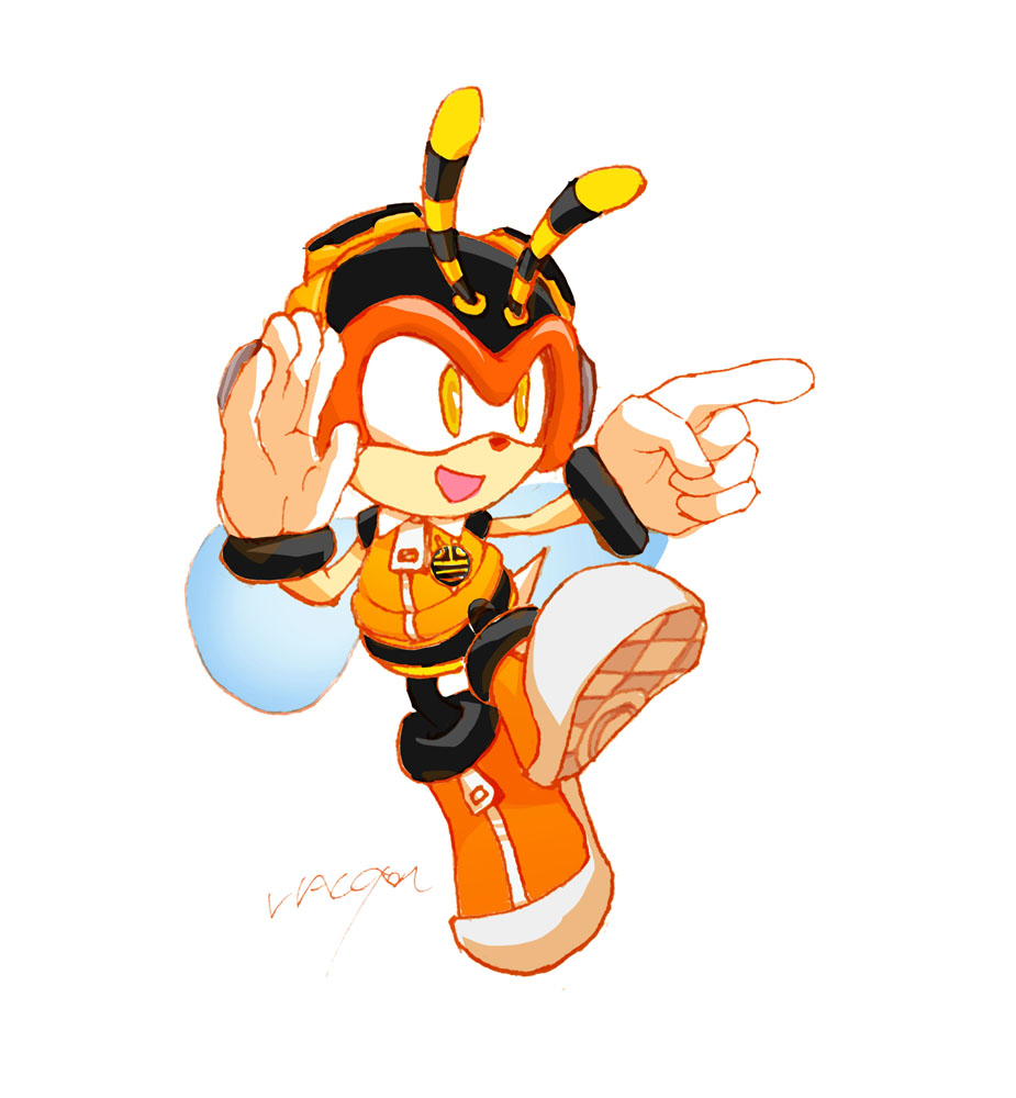anthro arthropod charmy_bee clothing footwear gloves hal_(pixiv) insect male signature simple_background solo sonic_(series) video_games wings