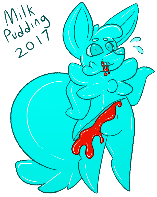 2017 alpha_channel anthro azul_(character) blood blue_eyes candy candy_gore canine coyote cute_fangs food food_creature huge_tail jelly living_candy mammal milkpudding open_mouth signature simple_background slightly_chubby smile solo surprise sweat transparent_background wounded