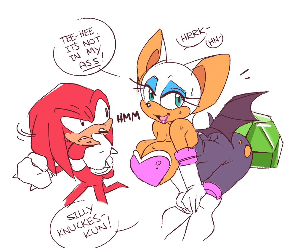 2018 abdominal_bulge anal anthro bat big_breasts breasts clothed clothing echidna female huge_breasts implied knuckles_the_echidna male mammal monotreme rouge_the_bat simple_background sonic_(series) sweat text