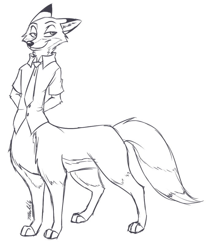 bottomless canine clothed clothing disney fox foxtaur mammal metalpandora monochrome necktie nick_wilde taur zootopia