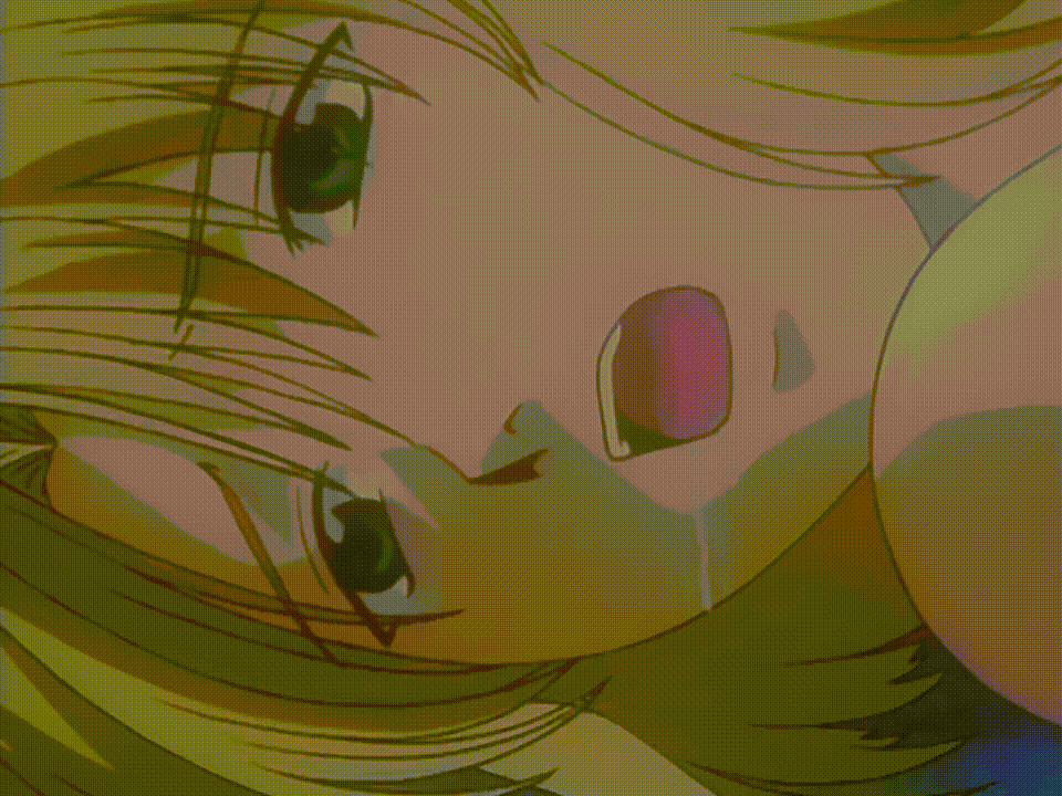 1girl animated animated_gif bangs blonde_hair collarbone drooling eyebrows_visible_through_hair female green_eyes head_tilt implied_sex looking_at_viewer luv_wave lying mamoru_mikogami moaning nose nude on_back open_mouth pink_pineapple saliva short_hair solo tagme teeth