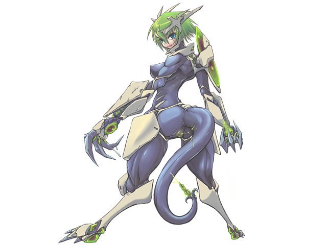 ass breasts claws dragon_girl erect_nipples green_hair licking_lips looking_at_viewer looking_back medium_breasts mon-musu_quest! monster_girl muscular_female nipples riot_(mon-musu_quest!) short_hair standing tagme tail xelvy