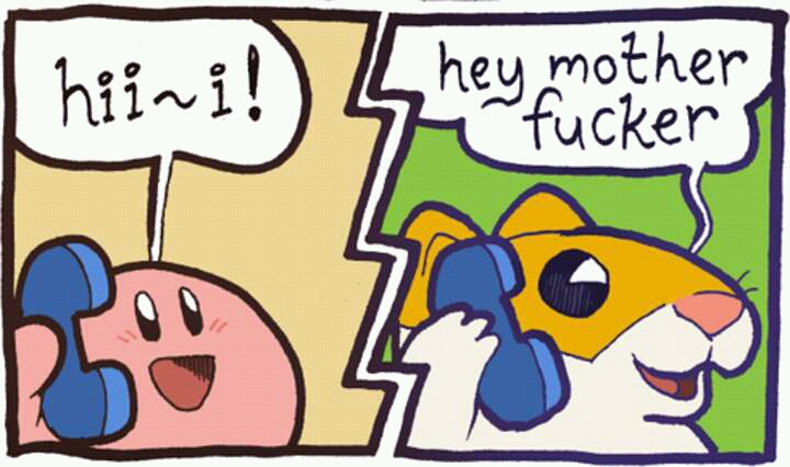 ! :d alien anthro blush close-up comic cute dialogue english_text fur hamster humor kirby kirby_(series) mammal nintendo open_mouth phone rick_(kirby) rodent smile text tongue unknown_artist video_games waddling_head