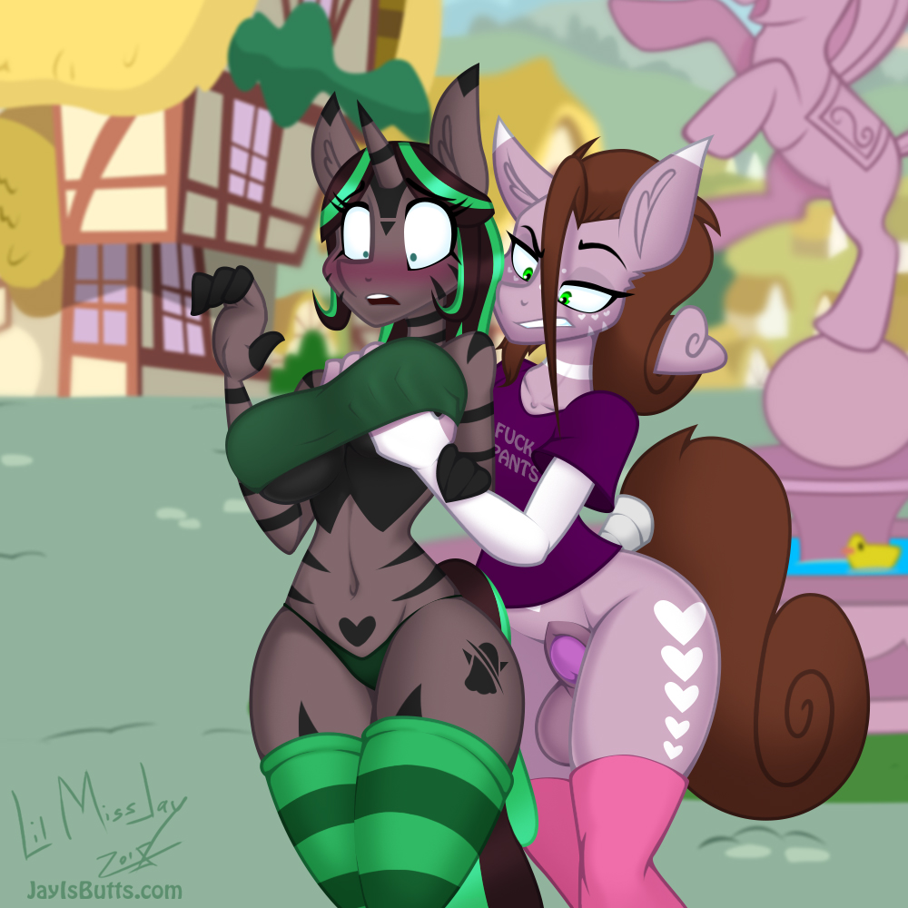 &lt;3 2018 balls blue_eyes blush breasts clothing cutie_mark equine fan_character female fondling frekcles green_eyes horn hybrid jay_(oc) jrvanesbroek legwear male mammal my_little_pony panties pegasus ponyville precum sculpture statue stockings stripes thong underwear unicorn wings zebra