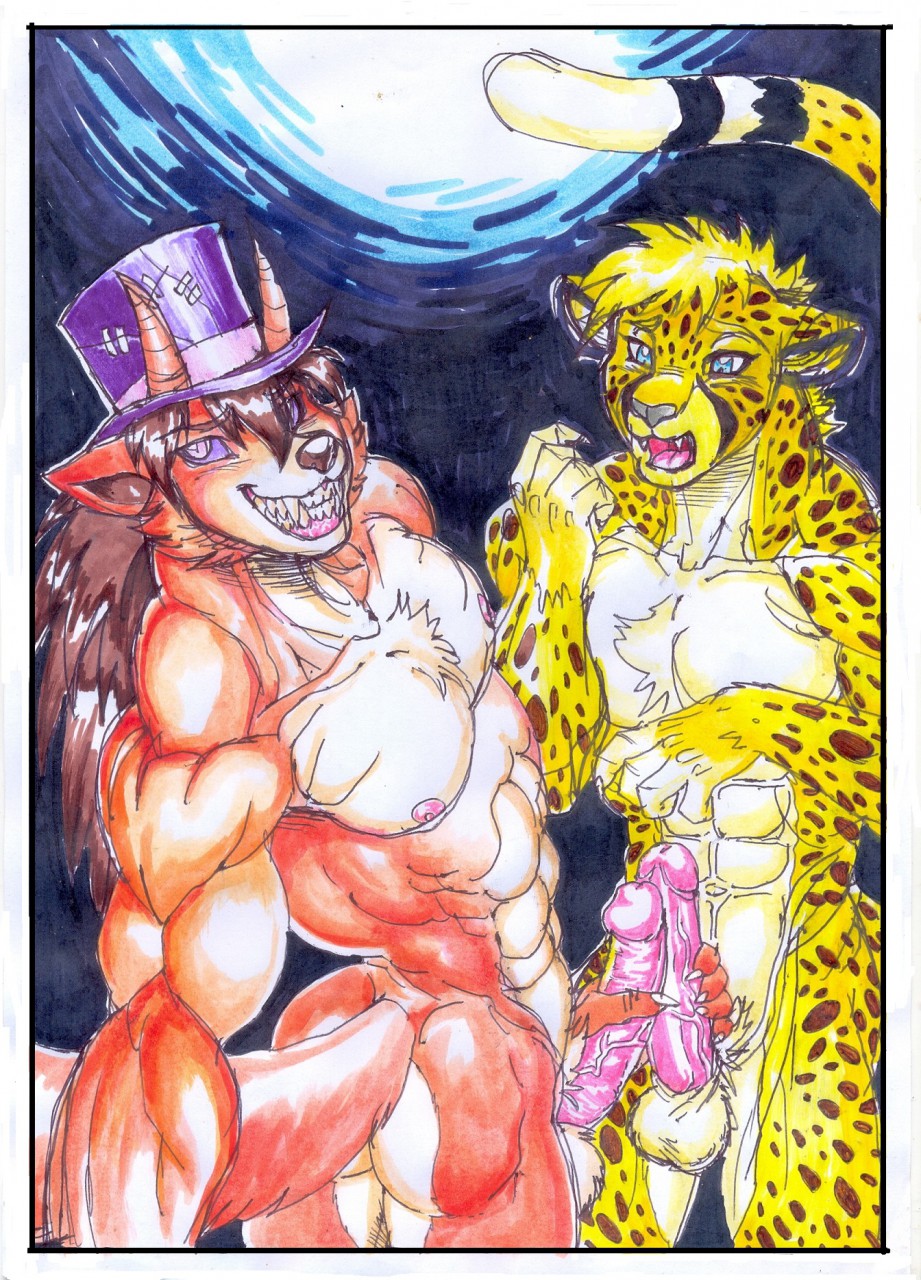 2018 abs anthro balls biceps butt canine cheetah clothed clothing duo erection feline fox frottage fur gamerfox hair hat humanoid_penis lomas looking_at_viewer male male/male mammal mariano muscular muscular_male nude open_mouth pecs penis selfie sex simple_background smile top_hat zach