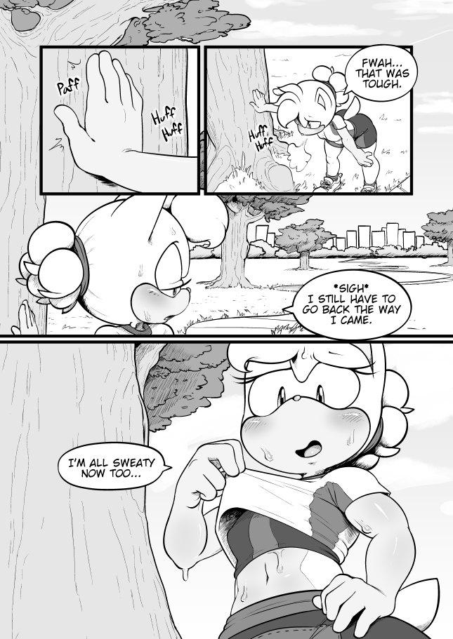 anthro argento blush clothed clothing comic english_text female footwear greyscale hedgehog mammal monochrome nipple_bulge open_mouth shoes solo sophie_(argento) sweat text wide_hips