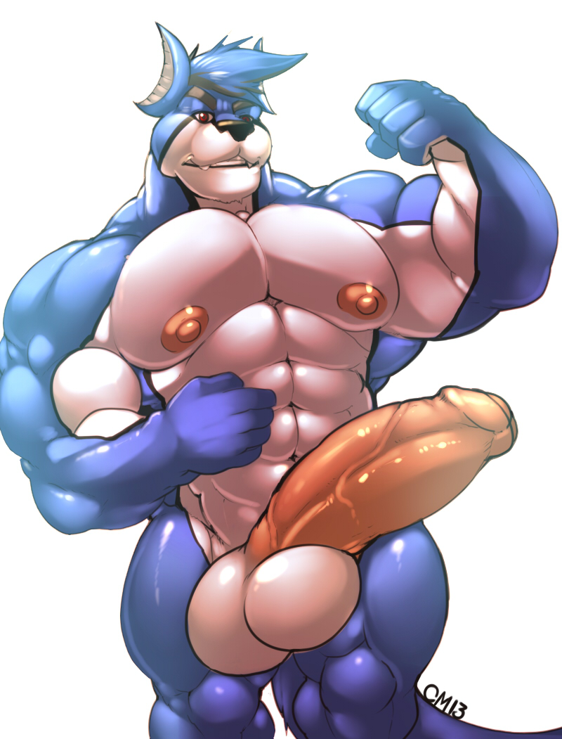 anthro balls big_balls big_penis cursedmarked erection flexing huge_balls huge_penis humanoid_penis male muscular muscular_male nude pecs penis solo standing uncut unknown_species vein video_games