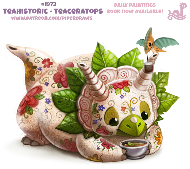 ambiguous_gender beverage black_eyes cryptid-creations cup dinosaur duo feral flower horn humor leaf membranous_wings plant pteranodon pun simple_background tea tea_cup teabag teapot triceratops white_background wings